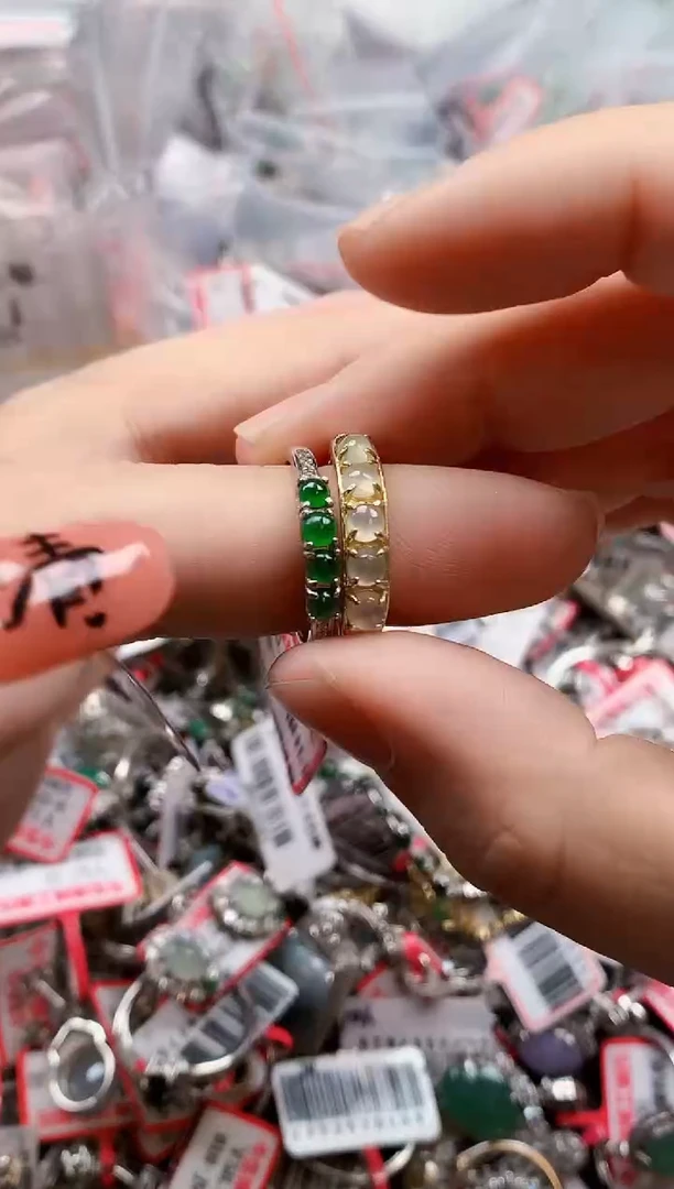 银S925镶嵌戒指翡翠天然A货缅甸翡翠