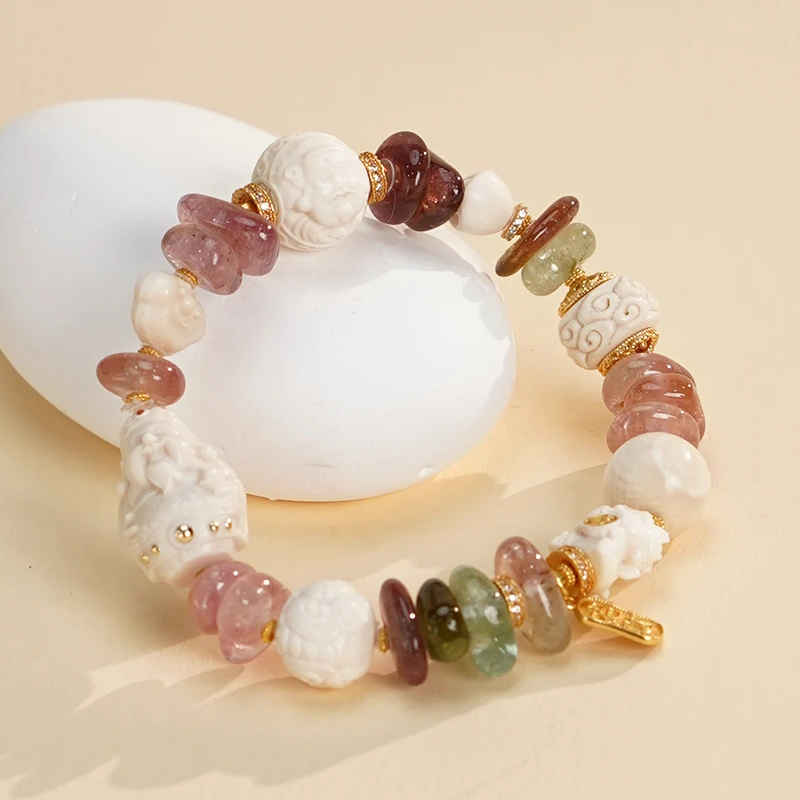 【必喜】碧玺925银猛犸象牙彩色轻奢原创设计气质手串