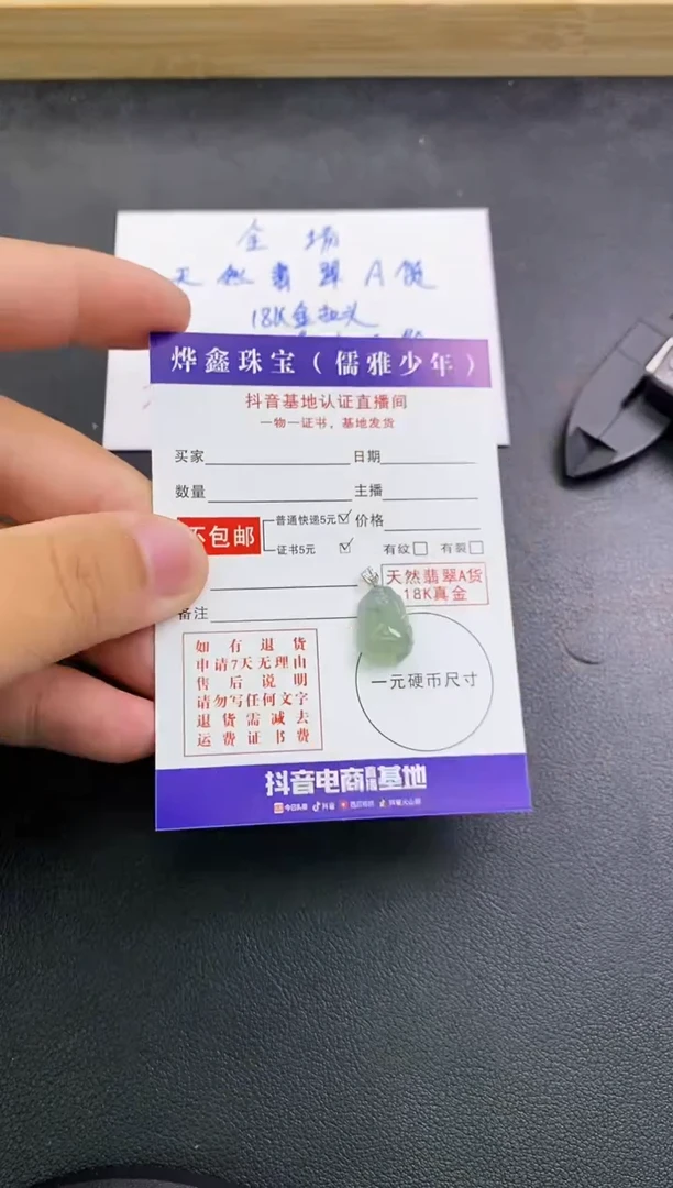 颈饰18K金镶嵌翡翠天然翡翠A货赠皮绳