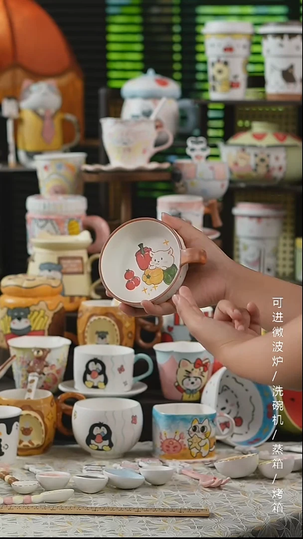 杯子景德镇高温釉下彩纯手绘创意瓷