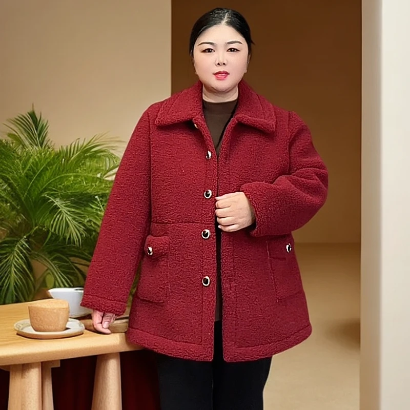 加肥加大码妈妈装中老年加绒加厚颗粒绒外套老年女装妈妈装服装