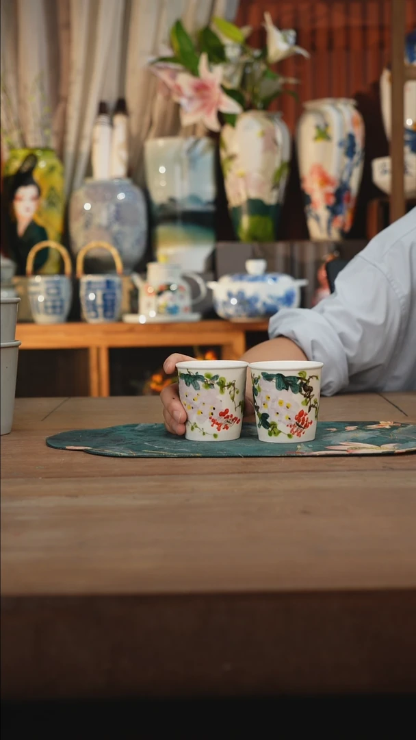 景德镇釉下手绘陶瓷茶具，咖啡杯