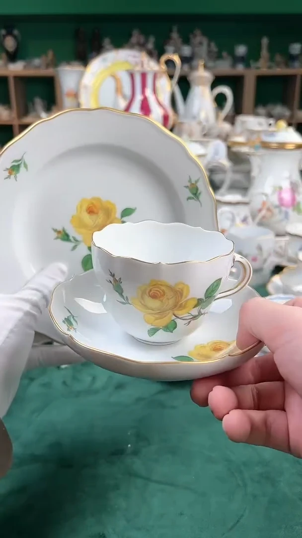 【闪购商品】瓷片梅森二等黄玫瑰咖啡杯碟盘