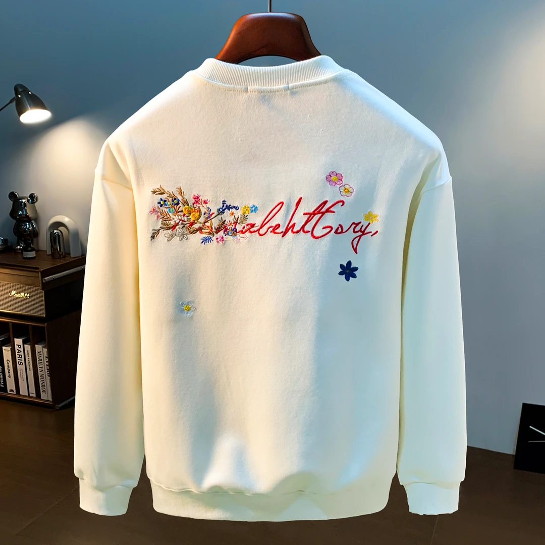 BOTEMER/比提米尔重磅绣花圆领卫衣男士秋季潮流花卉刺绣休闲卫衣