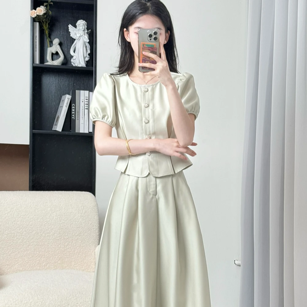 拉夏贝尔/25现货夏新法式清凉气质温柔短袖上衣+半身裙 2362 LSC