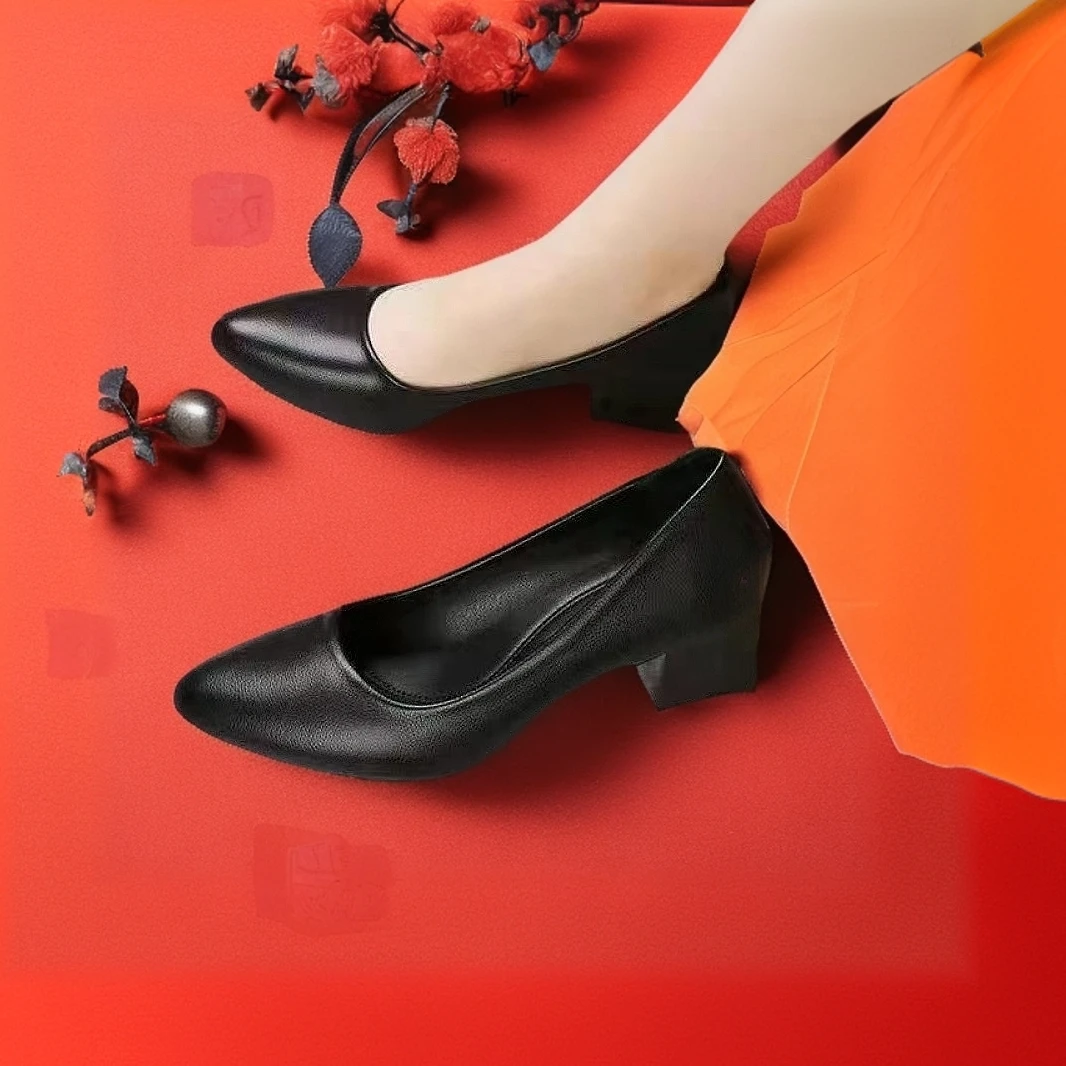 春季百搭新款单鞋女鞋正装职业工作鞋舒适粗跟小皮鞋
