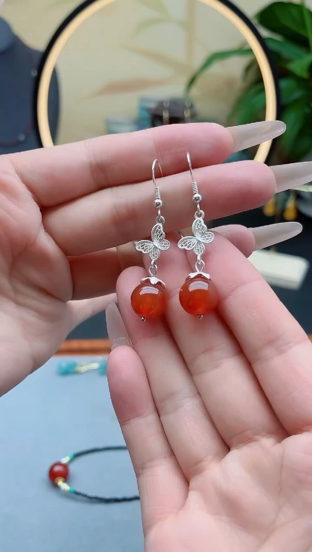 玛瑙/玉髓耳饰银S925镶嵌306