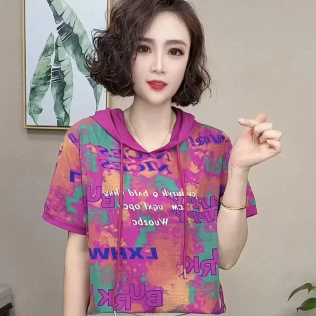 【韩紫朵 】时尚印花连帽短袖t恤8800