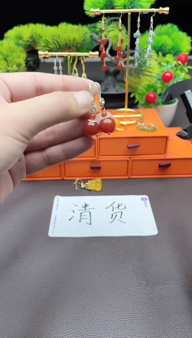 玛瑙/玉髓耳饰银S925镶嵌408