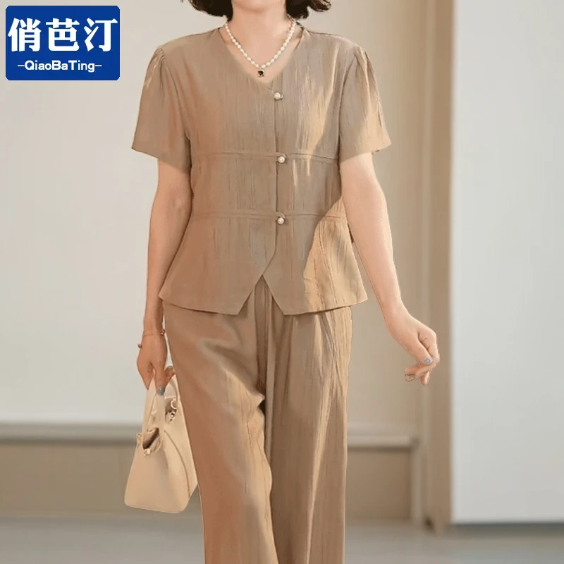 气质妈妈装夏季套装女洋气小衫T恤新款中老年减龄夏装时尚两件套