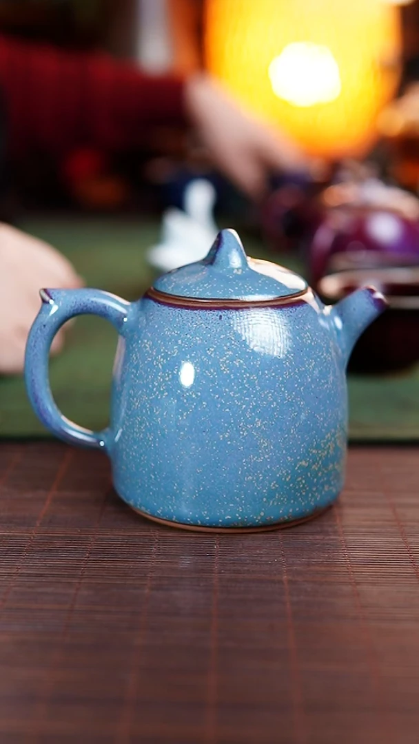 大秦权茶壶 青蓝洒金 钧瓷