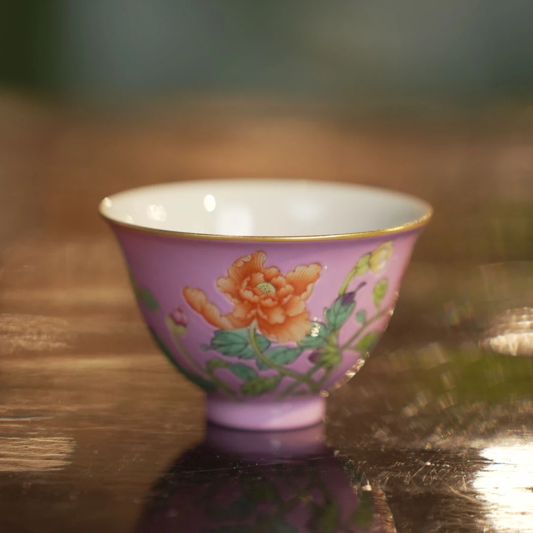 龙御景窑 | 粉釉牡丹花品杯