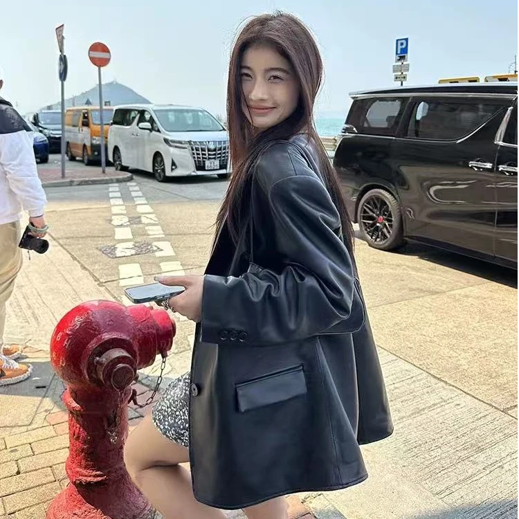 【炸街款】港风高级感宽松皮衣