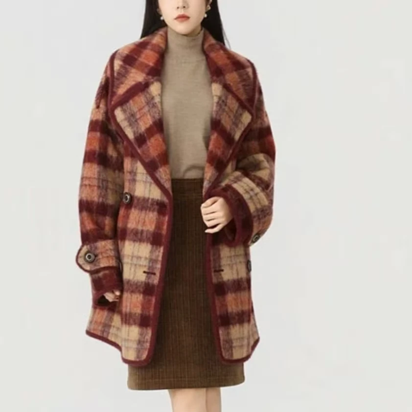 AMASS/阿玛施秋冬新款经典翻领双排扣毛呢外套女时尚宽松 5400842