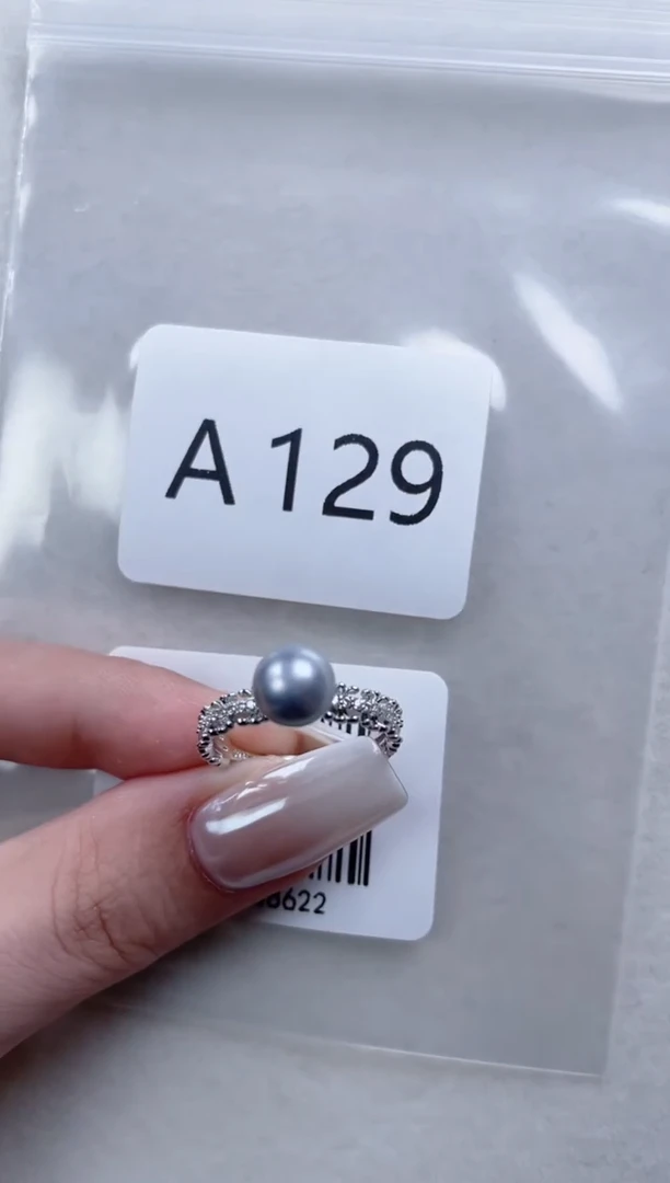 银S925镶嵌戒指海水珍珠A129