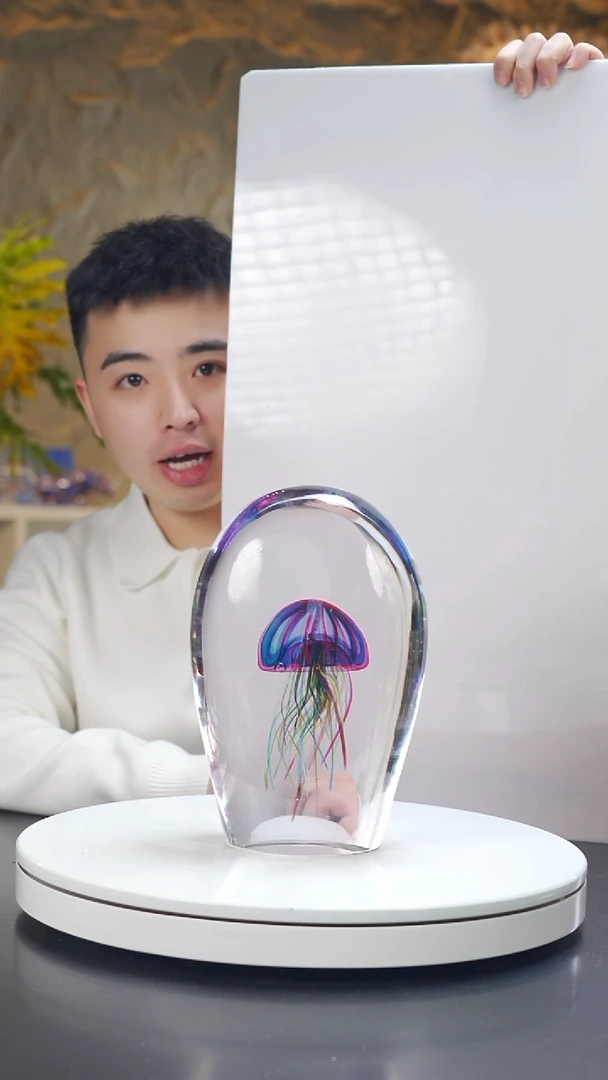 手工艺品琉璃金红蓝单头水母摆件