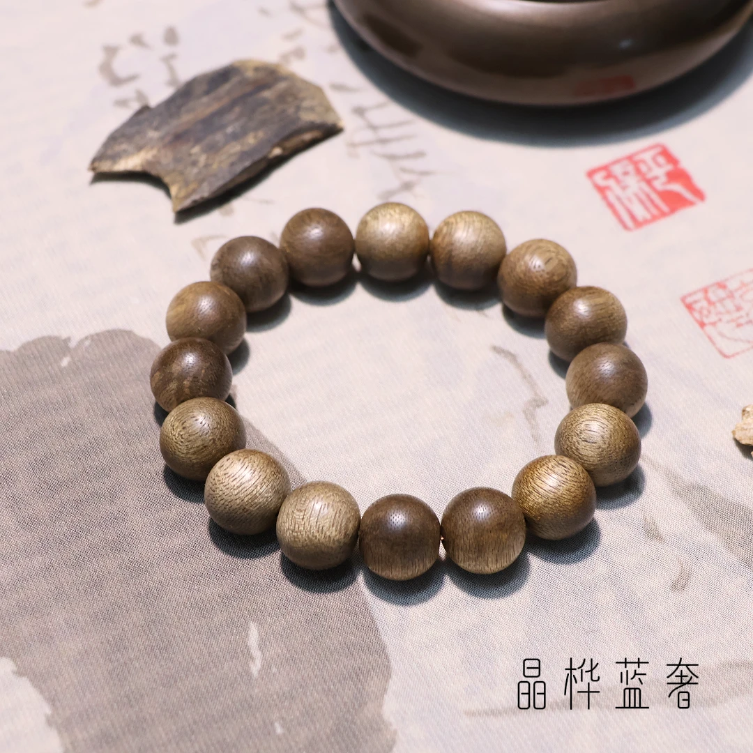 晶桦蓝奢莞香沉香绿奇楠14mm圆珠单圈手串LQ040