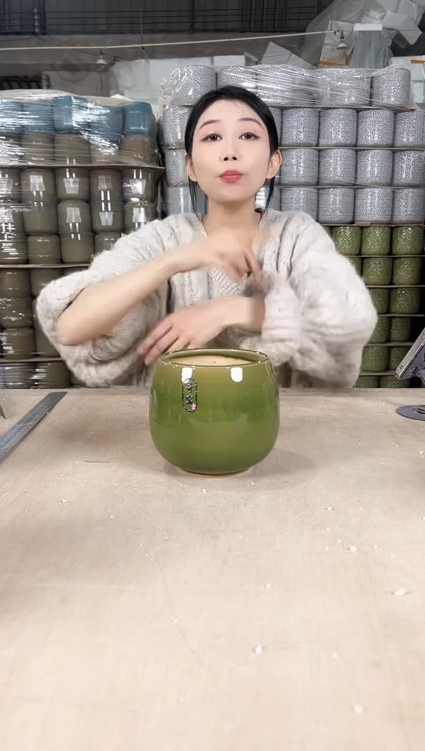 【闪购商品】陶瓷龙蛋裂纹深绿13x13