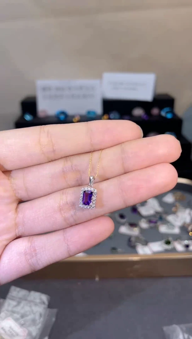 吊坠(不含链)银S925镶嵌紫晶天然宝石