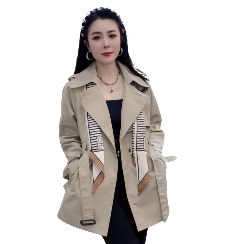 莉丽佳88878款女装秋季长袖西服领腰带短款风衣外套时尚洋气百搭0
