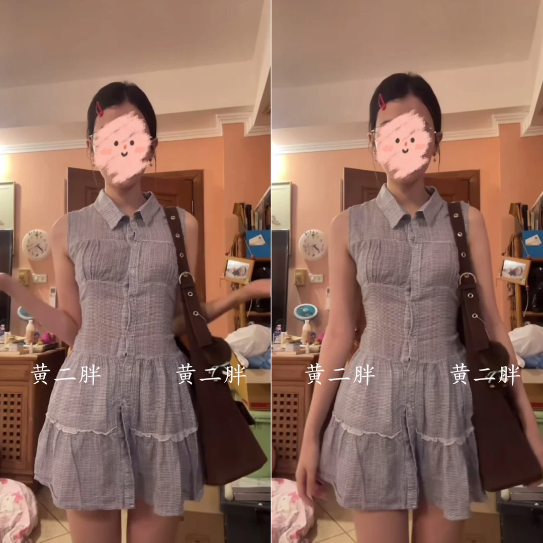 细条纹无袖衬衫连衣裙女法式修身显瘦polo领背心短裙2025夏季新款