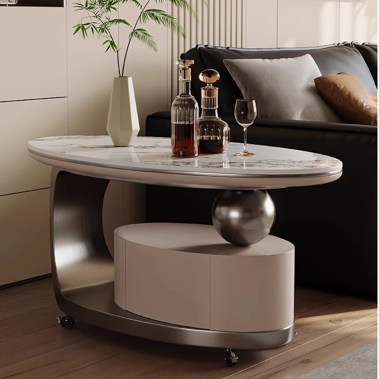 意式客厅带轮子移动小推车极简岩板沙发侧边边几轻奢小户型茶几