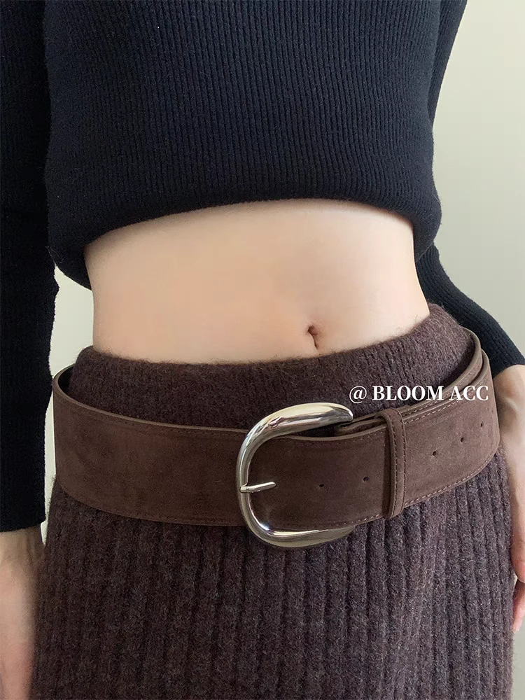 小众复古个性麂皮绒面宽边腰带网红同款时尚百搭皮带裤带装饰带