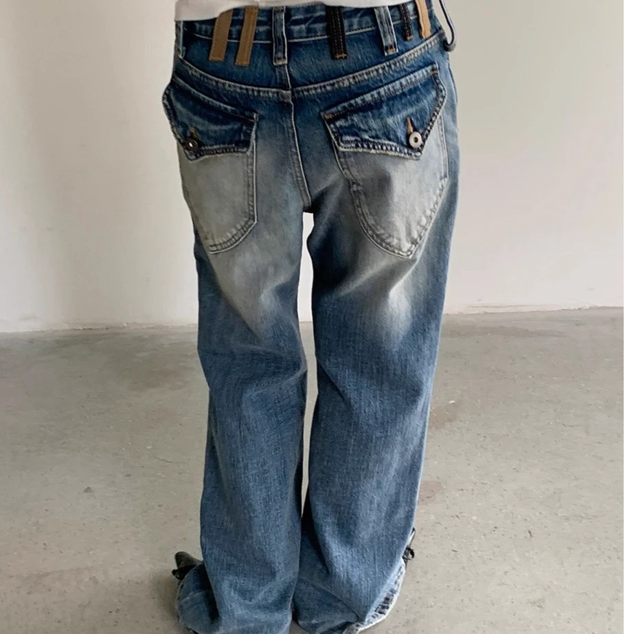 LILUSHOP【9.18 20:00新品】复古低腰牛仔裤秋季宽松百搭长裤