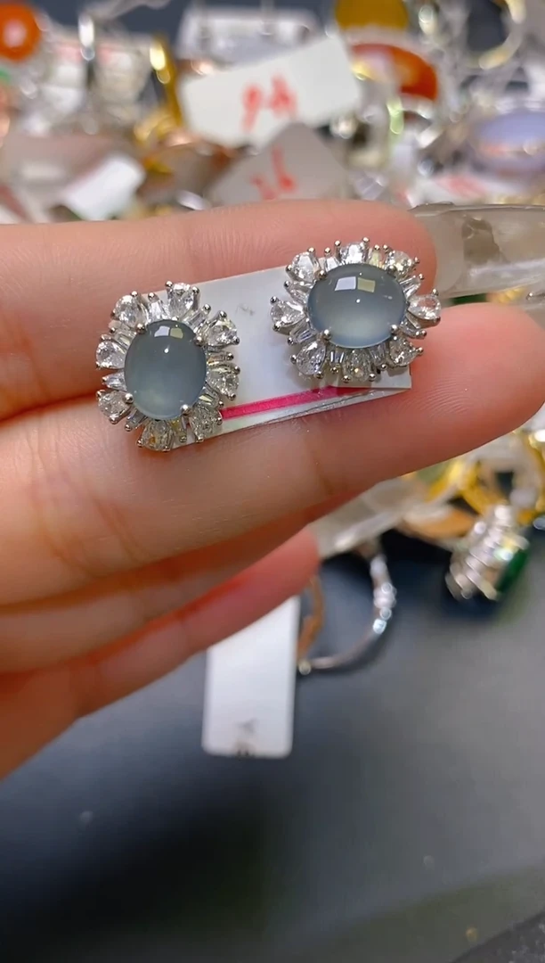 【闪购商品】翡翠耳饰银S925镶嵌天然A货翡翠1