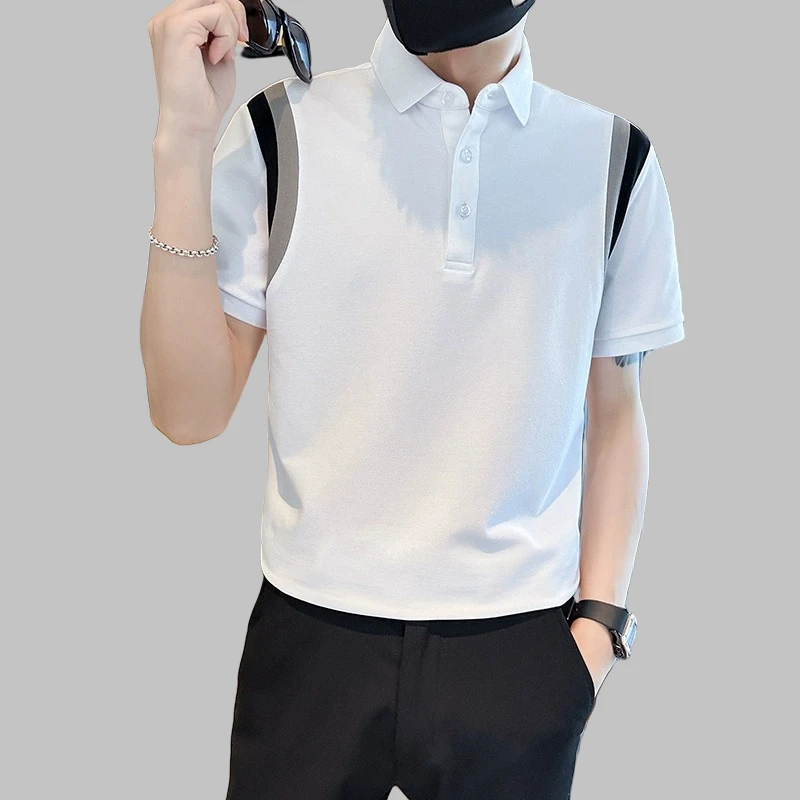 拼接Polo衫男短袖夏季新款潮流修身时尚高端翻领t恤韩版痞帅半袖
