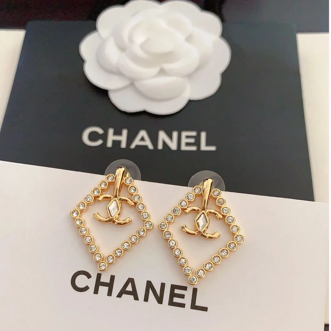 95新 Chanel/香奈儿 香奈儿 CHANEL 棱形水钻耳环