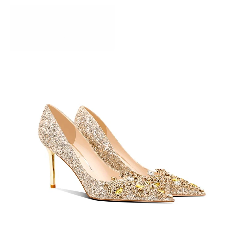 法式水晶结婚鞋女2025新款秀禾服主婚纱两穿水钻新娘高跟鞋伴娘鞋