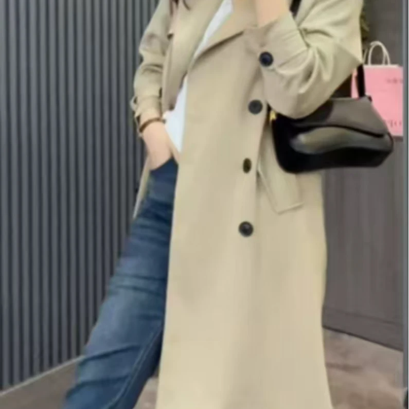 中长款女落肩袖春季薄款长款风衣洋气经典大衣百搭2043