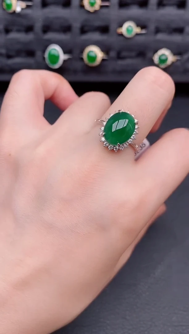 银S925镶嵌戒指翡翠天然a货翡翠114