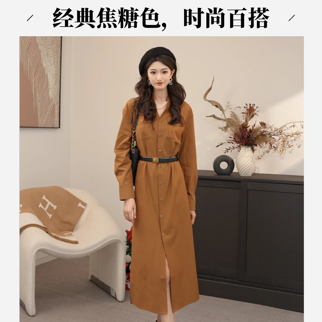 GIRDEAR/哥弟25S新款经典斜纹时尚复古休闲新中式连衣裙150004