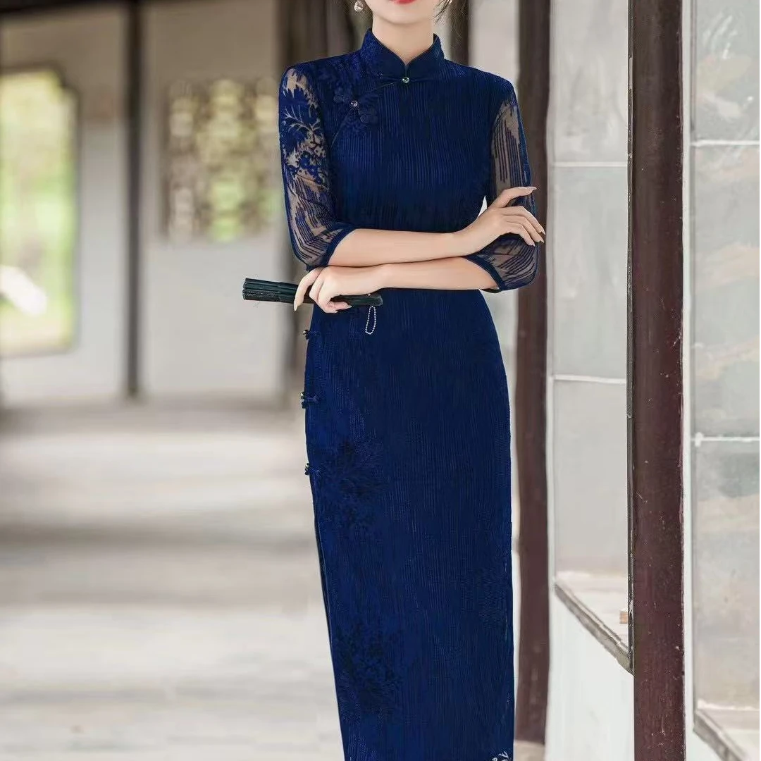【玲珑三色】春夏新款8扣改良新中式妈妈春季国风旗袍长款连衣裙
