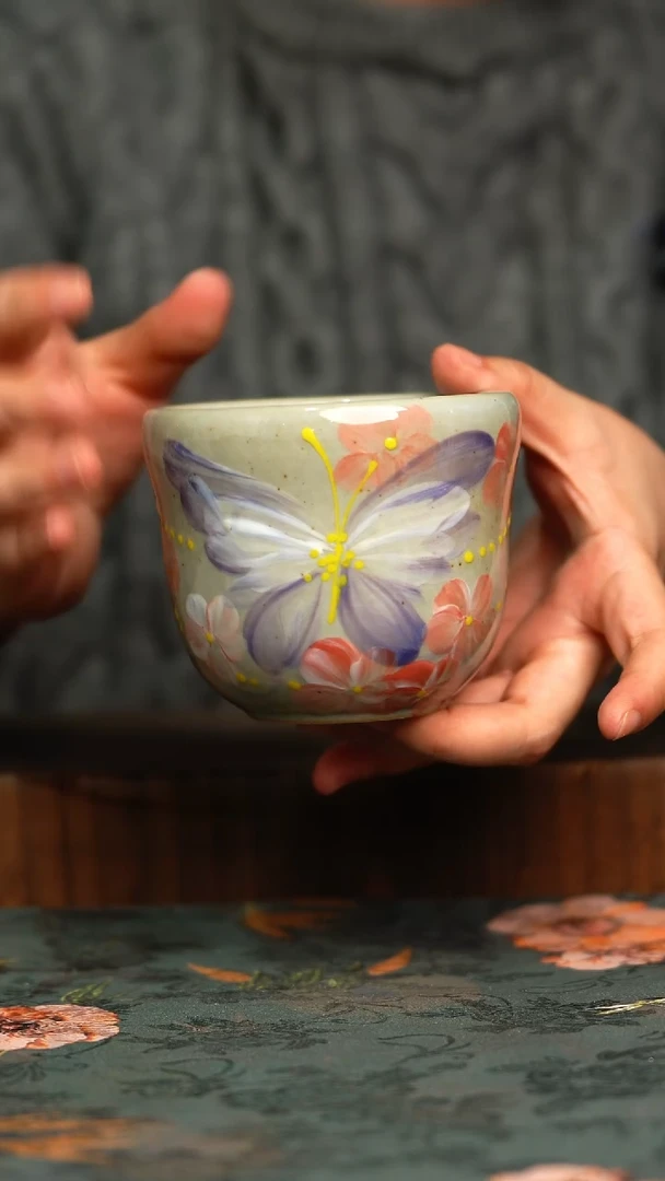 杯釉下彩手工手绘同款陶器