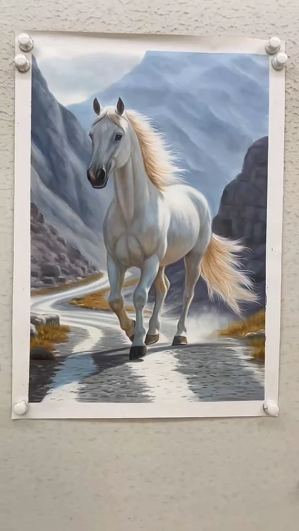 油画白马-- 油画- 麻布- 60*90厘米