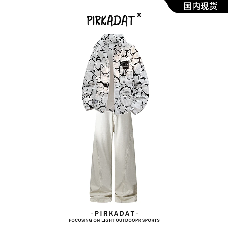 Pirkadat情侣白鸭绒立领羽绒服男款冬季新款水洗爆款牛仔裤两件套