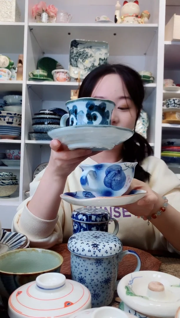 陶瓷【两支】章鱼唐草+手绘葡萄咖啡杯碟