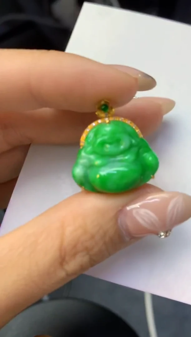 颈饰18K金镶嵌翡翠天然缅甸a货翡翠百元以上9元证书费自理