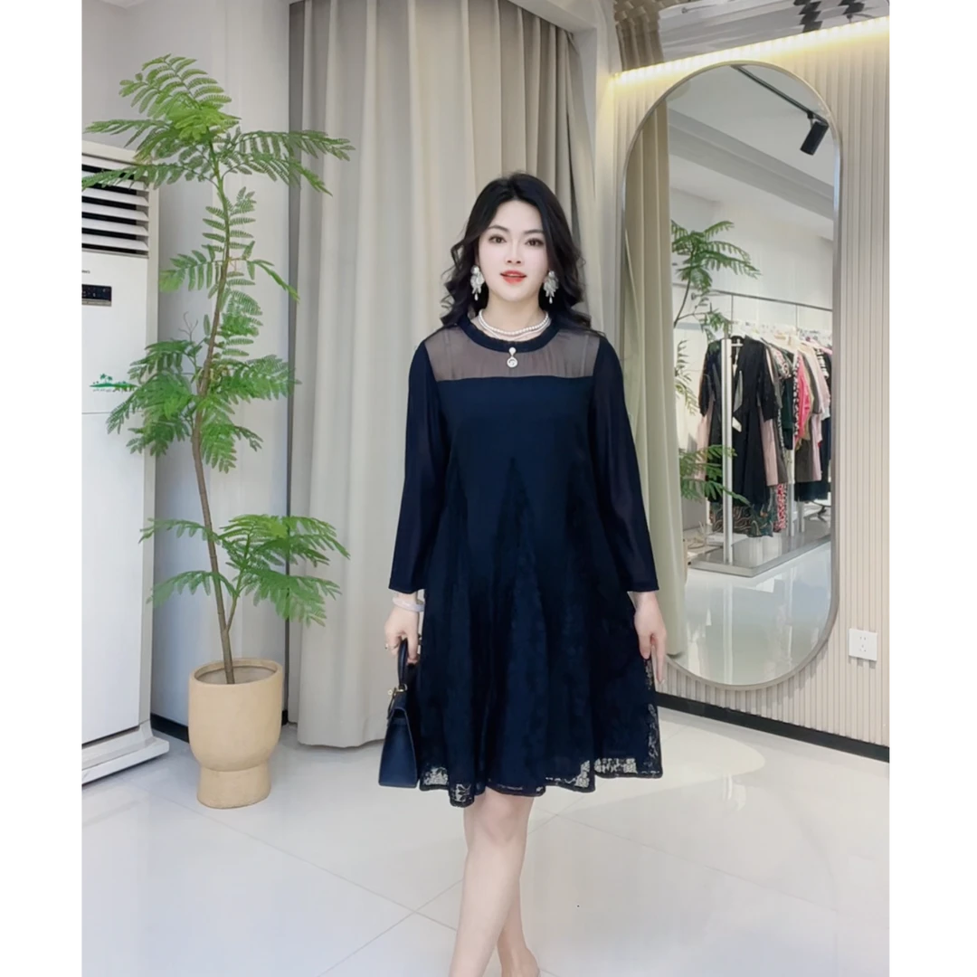 [依百万]173轻职风拼接连衣裙宽松长裙时尚气质显瘦裙子设计