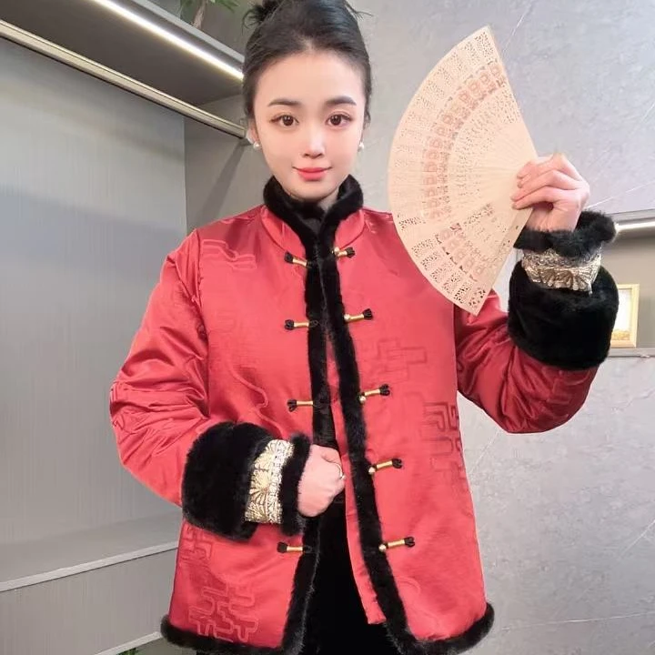 忆江南【新年战袍】新中式国风盘扣拼接毛毛双面双穿气质时尚外套