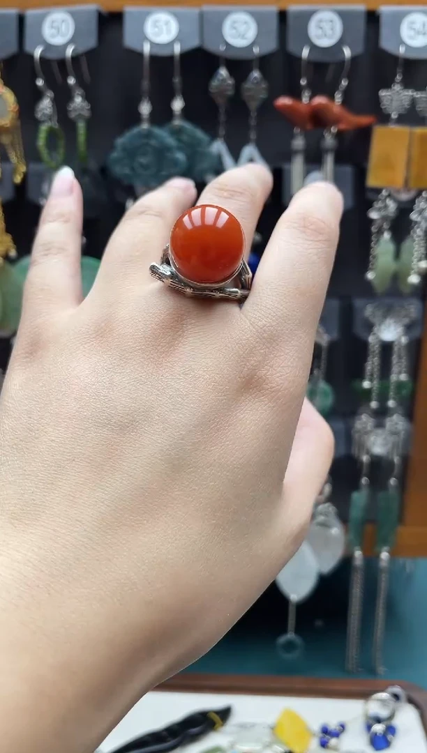 南红玛瑙银S925镶嵌戒指豫****）饰品