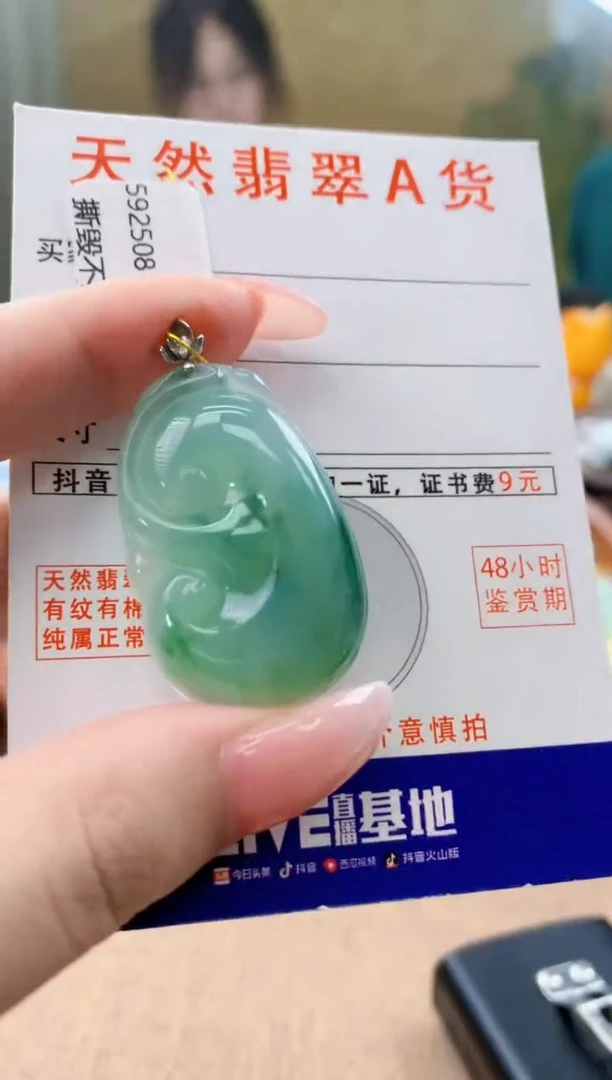 颈饰18K金镶嵌翡翠天然A货翡翠挂件