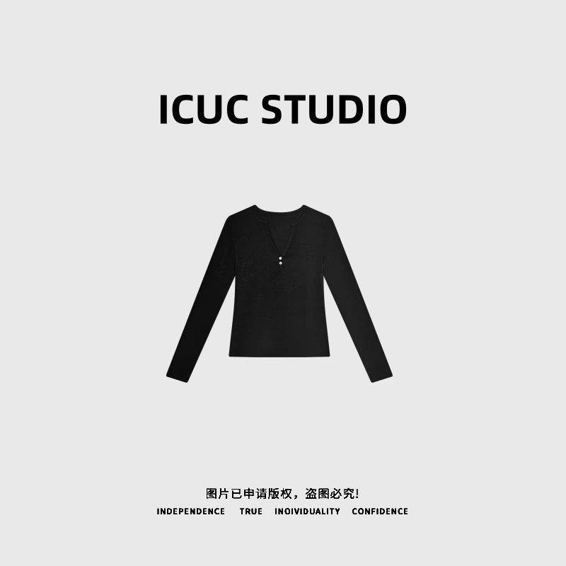 ICUC STUDIO-【轻氧美人】设计感V领莫代尔长袖上衣5816