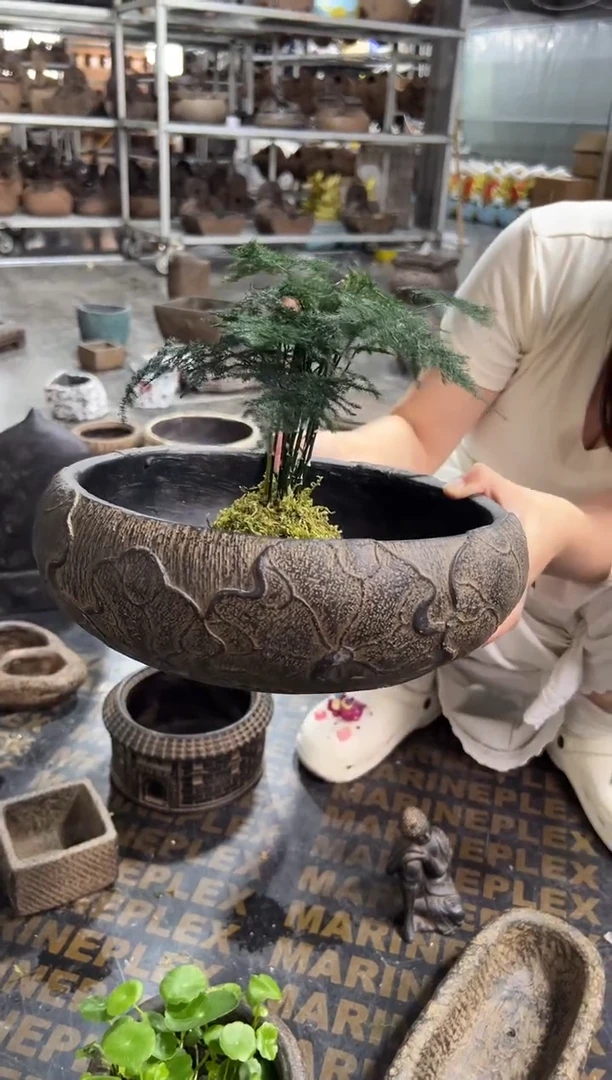 陶土【火山泥】荷韵盆{不带绿植}