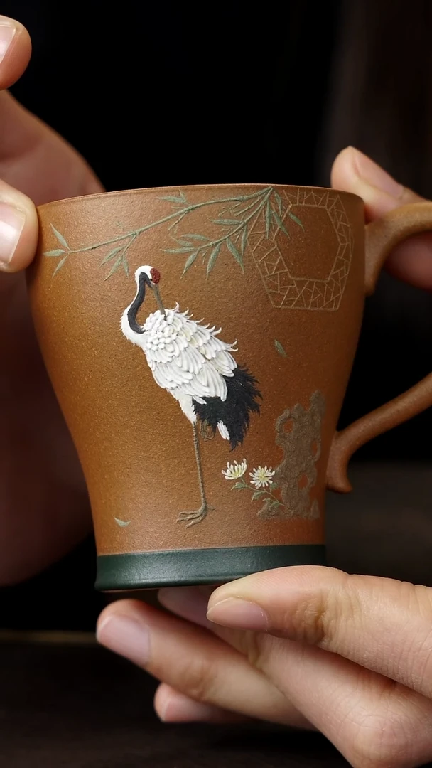 茶杯紫砂杯研所 婉玉杯 竹鹤双清 静伟 老段 130cc