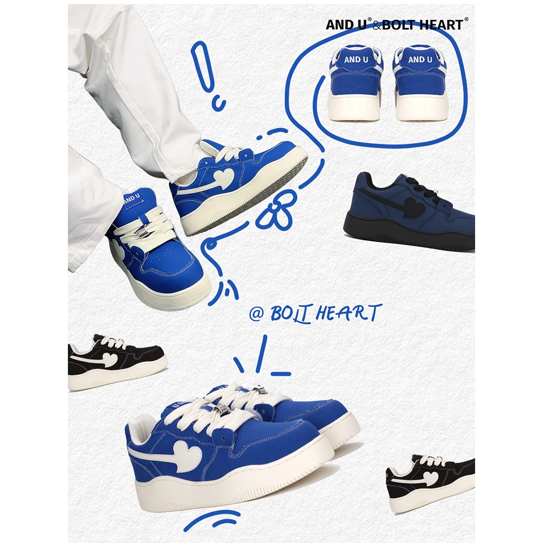 BOLTHEART新款休闲面包鞋百搭潮流厚底6CM增高爱心鞋情侣板鞋