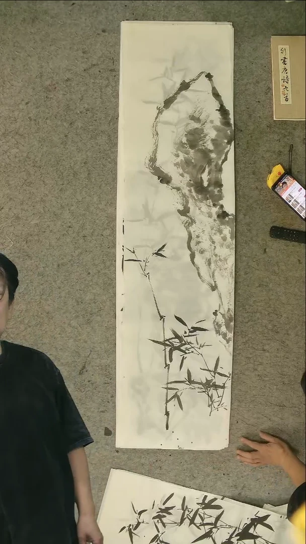 国画四尺对开  墨竹条屏 34*138cm